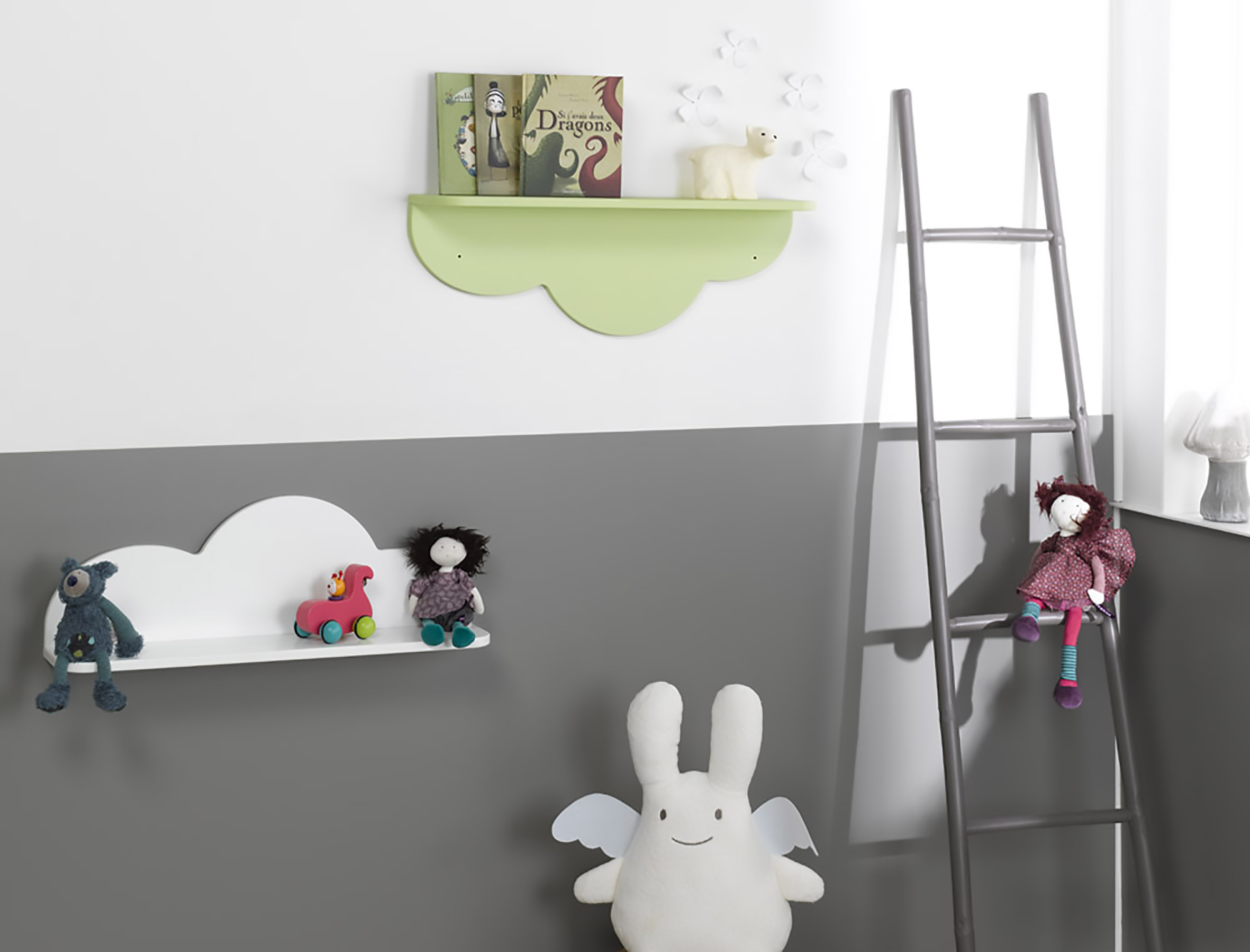 Outentin Lot de 3 étagères murales Nuages pour Chambre d'enfant - en