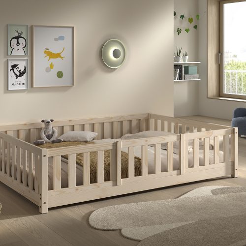 Lit enfant ado modulable 140x200 cm au sol 3 en 1 avec barrière de sécurité avant amovible MONTESSORI boutique de meuble de qualité pour enfant ile de la reunion 974