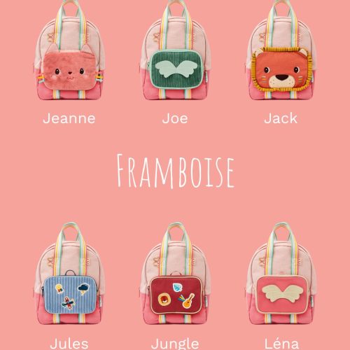Sac à dos maternelle ROSE FRAMBOISE avec sa pochette (au choix) Sac à dos maternelle et crèche rentrée des classes magasin pour enfant livraison LA REUNION 974 revendeur officiel LILLIPUTIENS