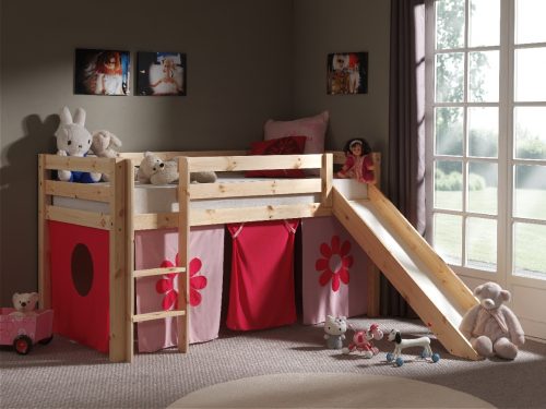 lit toboggan pour enfant en bois massif cabane rose
