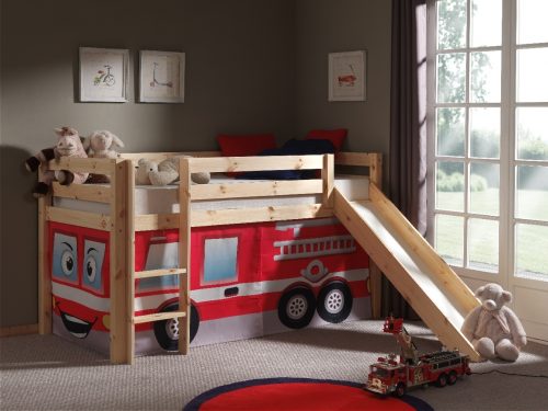 lit toboggan pour enfant en bois massif cabane pompier
