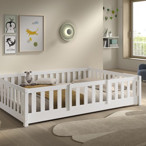 Lit enfant ado modulable 140x200 cm au sol 3 en 1 avec barrière de sécurité avant amovible MONTESSORI boutique de meuble de qualité pour enfant ile de la reunion 974