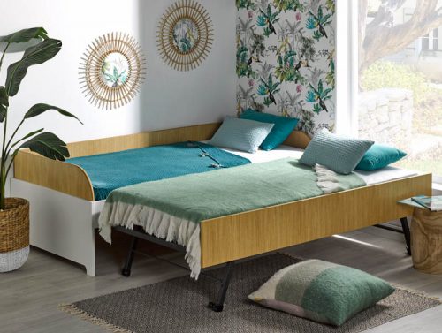 Lit banquette gigogne OSLO Blanc/ Bois chambre enfant concept store ile de la reunion