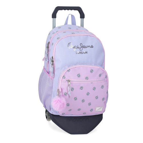 Sac scolaire pour un enfant en école primaire du CP au CM2 ou collège à roulettes amovible de bonne qualité et solide revendeur sac école boutique pour enfant st pierre st denis 974 ile de la reunion PEPE JEANS LILAS FILLE