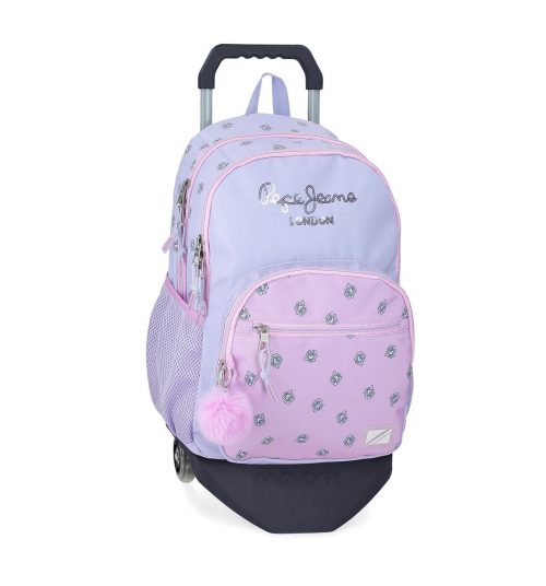 Sac scolaire pour un enfant en école primaire du CP au CM2 ou collège à roulettes amovible de bonne qualité et solide revendeur sac école boutique pour enfant st pierre st denis 974 ile de la reunion PEPE JEANS LILAS FILLE