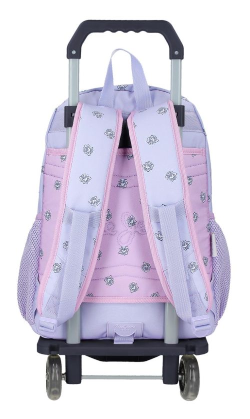Sac scolaire pour un enfant en école primaire du CP au CM2 ou collège à roulettes amovible de bonne qualité et solide revendeur sac école boutique pour enfant st pierre st denis 974 ile de la reunion PEPE JEANS LILAS FILLE