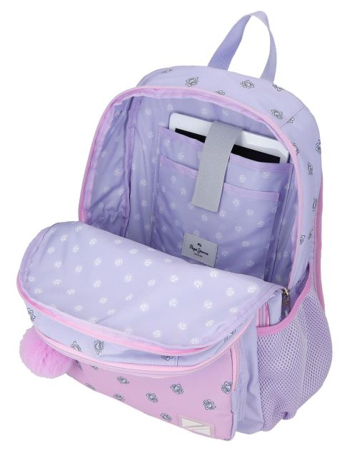 Sac scolaire pour un enfant en école primaire du CP au CM2 ou collège à roulettes amovible de bonne qualité et solide revendeur sac école boutique pour enfant st pierre st denis 974 ile de la reunion PEPE JEANS LILAS FILLE