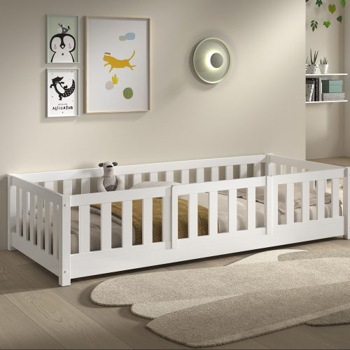 Lit enfant modulable 90x200 cm au sol 3 en 1 avec barrière de sécurité avant amovible MONTESSORI boutique de meuble de qualité pour enfant ile de la reunion 974 blanc