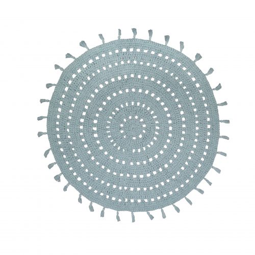 Tapis en crochet et pompons tissé main VERT D'EAU décoration pour enfant reunion