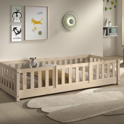 Lit enfant modulable 90x200 cm au sol 3 en 1 avec barrière de sécurité avant amovible MONTESSORI boutique de meuble de qualité pour enfant ile de la reunion 974