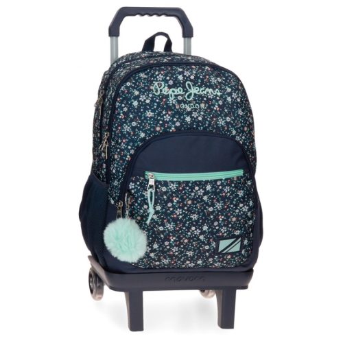 Sac à dos à roulettes pour école primaire cartable de qualité boutique pour enfant saint pierre ILE DE LA REUNION rentrée des classes écoles livraison 974 PEPE JEANS BLUE FLOWERS