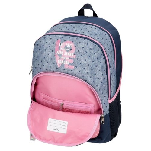 Sac à dos à roulettes pour école primaire cartable de qualité boutique pour enfant saint pierre ILE DE LA REUNION rentrée des classes écoles livraison 974 PEPE JEANS coeur rose bleu jeans fille