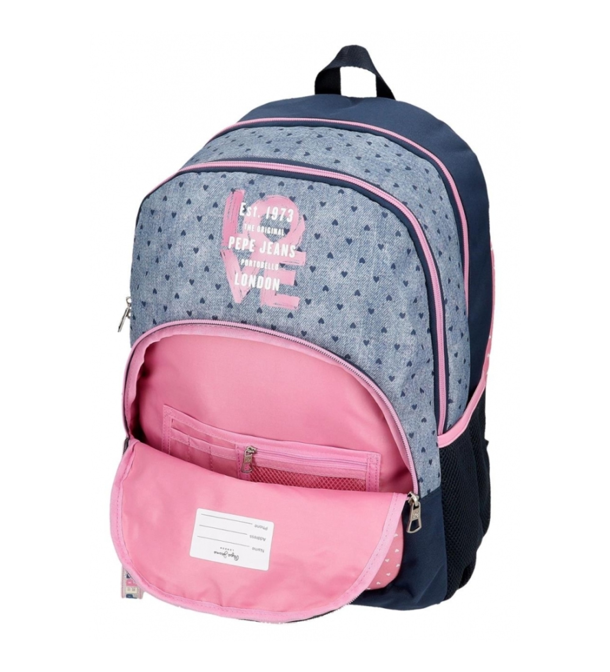 Sac à dos à roulettes pour école primaire cartable de qualité boutique pour enfant saint pierre ILE DE LA REUNION rentrée des classes écoles livraison 974 PEPE JEANS coeur rose bleu jeans fille