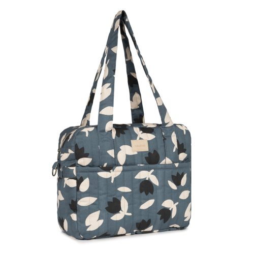 Sac à langer en coton bio imperméable HYDE PARK BLUE BLACK TULIPS revendeur NOBODINOZ coton bio et bois écologique boutique bébé puériculture saint pierre reunion 974