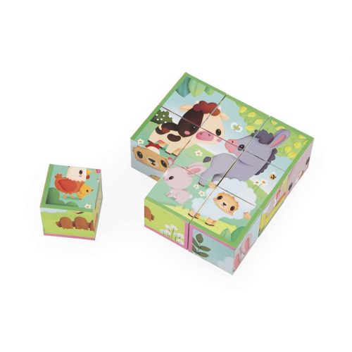lot de 9 cubes en cartons animaux de la ferme revendeur officiel JANOD magasin de jouets en bois à st Pierre 97410 ste marie duparc 97438 livraison LA REUNION 974 France métropolitaine