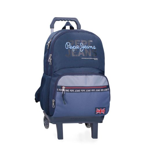 Sac scolaire pour un enfant en école primaire du CP au CM2 ou collège à roulettes amovible de bonne qualité et solide revendeur sac école boutique pour enfant st pierre st denis 974 ile de la reunion PEPE JEANS BLEU JEAN garçon