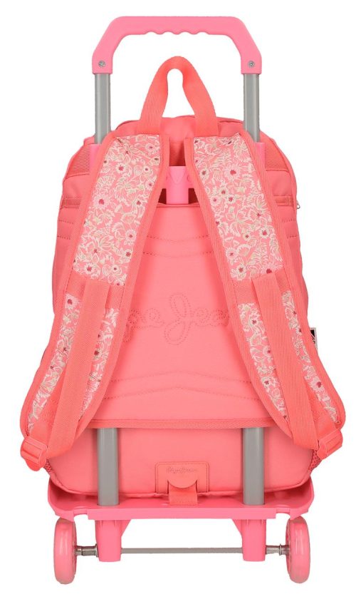 Sac scolaire pour un enfant en école primaire du CP au CM2 ou collège à roulettes amovible de bonne qualité et solide revendeur sac école boutique pour enfant st pierre st denis 974 ile de la reunion PEPE JEANS corail FILLE