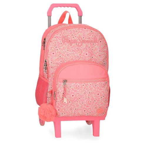 Sac scolaire pour un enfant en école primaire du CP au CM2 ou collège à roulettes amovible de bonne qualité et solide revendeur sac école boutique pour enfant st pierre st denis 974 ile de la reunion PEPE JEANS corail FILLE