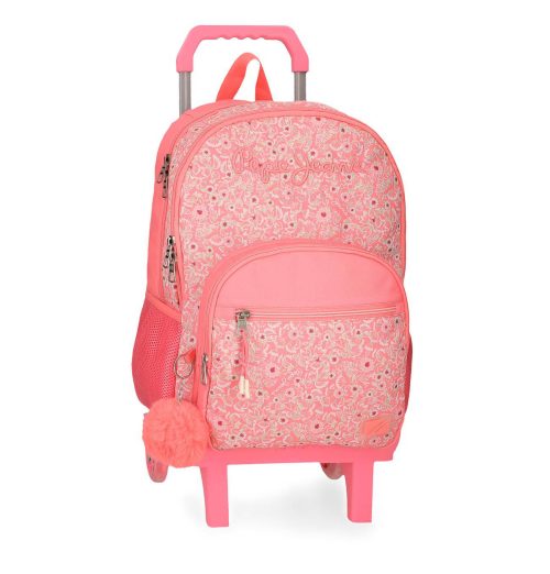 Sac scolaire pour un enfant en école primaire du CP au CM2 ou collège à roulettes amovible de bonne qualité et solide revendeur sac école boutique pour enfant st pierre st denis 974 ile de la reunion PEPE JEANS corail FILLE