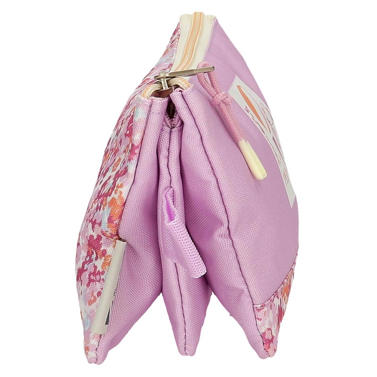 Trousse Triple Pepe Jeans Sandra – 22x12x5 Cm, Polyester, 3 Compartiments Zippés, Rose, Par Joumma Bags