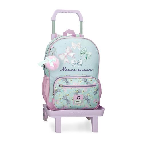 Sac scolaire pour un enfant en école primaire du CP au CM2 ou collège à roulettes amovible de bonne qualité et solide revendeur sac école boutique pour enfant st pierre st denis 974 ile de la reunion AMOUR LILAS ROSE