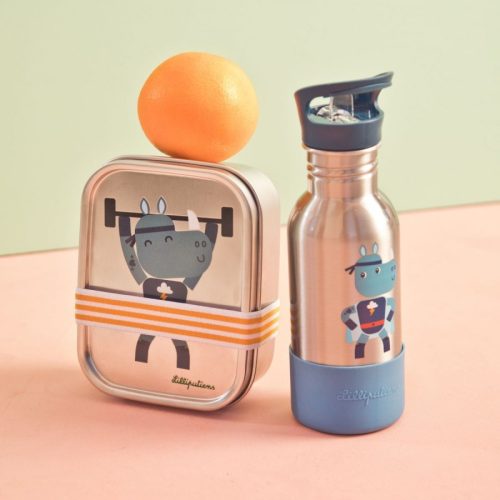Gourde en acier inoxydable super marius le rhino marque LILLIPUTIENS rentrée scolaire livraison LA REUNION 974 magasin à saint pierre 97410 et Sainte Marie DUPARC 97438