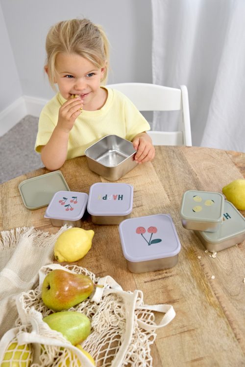 Lot de 3 boîtes à gouter inox HAPPY revendeur officiel lassig boutique enfant rentrée des classes école saint pierre sainte marie 974