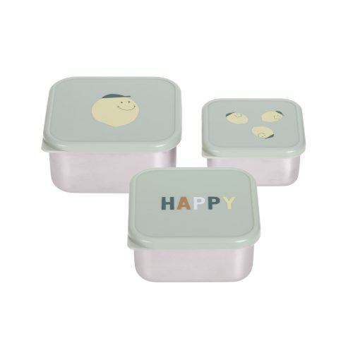 Lot de 3 boîtes à gouter inox HAPPY revendeur officiel lassig boutique enfant rentrée des classes école saint pierre sainte marie 974