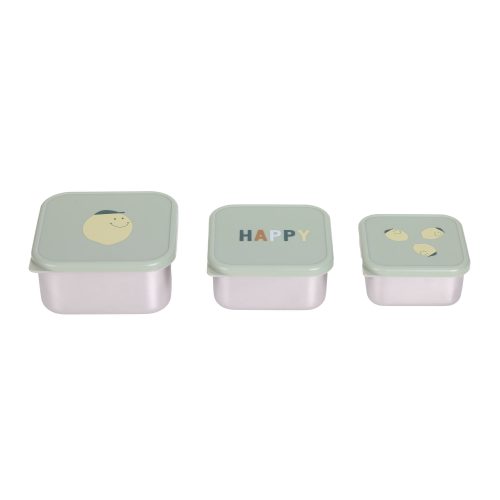 Lot de 3 boîtes à gouter inox HAPPY revendeur officiel lassig boutique enfant rentrée des classes école saint pierre sainte marie 974