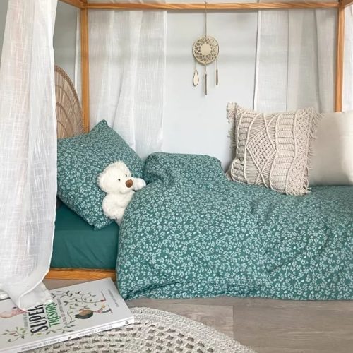 Parure housse de couette 100X140 coton bio MAHE gaze de coton bio revendeur LITTLE CREVETTE magasin pour enfant st pierre 97410 livraison 974 La Réunion