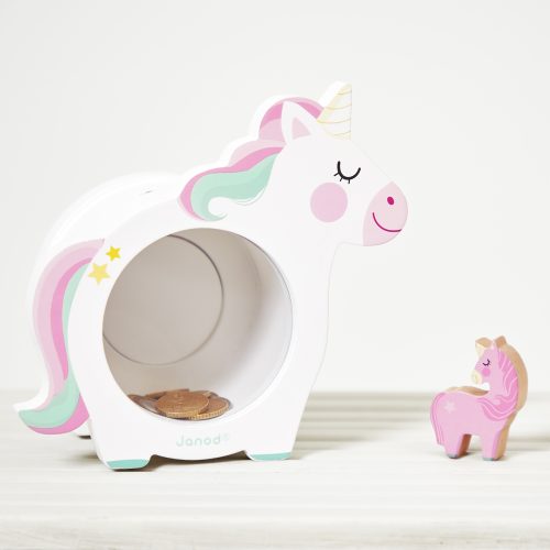 Tirelire en bois LICORNE Boutique de jouets pour enfant Revendeur officiel JANOD livraison sur toute l'ile saint pierre Ste marie st Denis ile de la réunion 974 magasin déco pour enfant