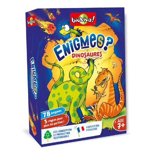 ENIGMES Dinosaures jeu de carte jeu de société jeu écolo revendeur BIOVIVA magasin de jouet en bois st pierre 97410 La réunion 974 livraison