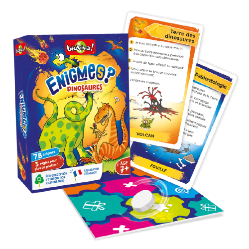ENIGMES Dinosaures jeu de carte jeu de société jeu écolo revendeur BIOVIVA magasin de jouet en bois st pierre 97410 La réunion 974 livraison