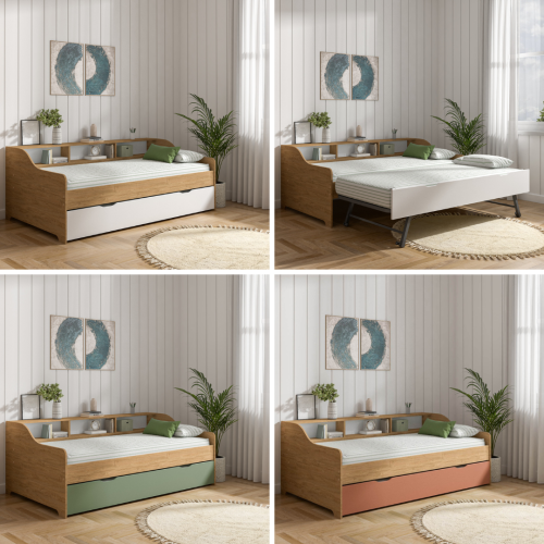 Lit banquette gigogne LONDON Bois 90X200 (à personnaliser) boutique de meuble et mobilier pour enfants et adolescents de qualité et fabriqué en France ile de la reunion France métropolitaine 974