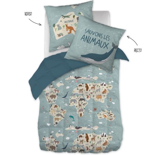 Couette imprimée 140x200 avec 1 taie d’oreiller voyage autour du monde boutique tendance de décoration pour chambre d'enfant et ado ile de la reunion France métropolitaine 974