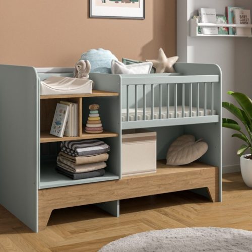 Berceau compact évolutif LOUNA vert sauge couleur tendance chambre bébé tendance moderne magasin de meuble à st pierre 97410 livraison la Réunion et France métropolitaine