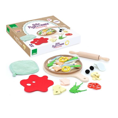 Atelier pizza della mamma accessoire cuisine et marchande jeu imitation aliment en bois REVENDEUR VILAC magasin de jouets en bois à st pierre 97410 Livraison LA REUNION 974