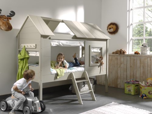 lit enfant cabane en hauteur gris et blanc de qualité boutique de meuble enfant saint pierre de la reunion 974