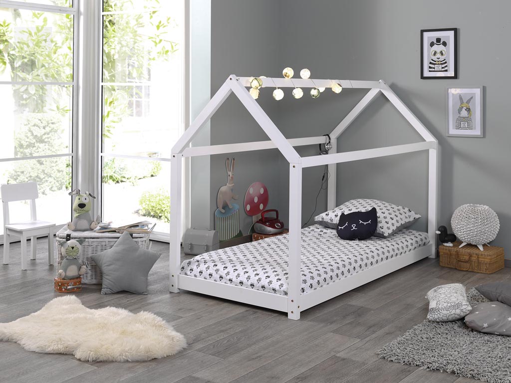 Lit 90x200 Montessori CABANE Blanc 