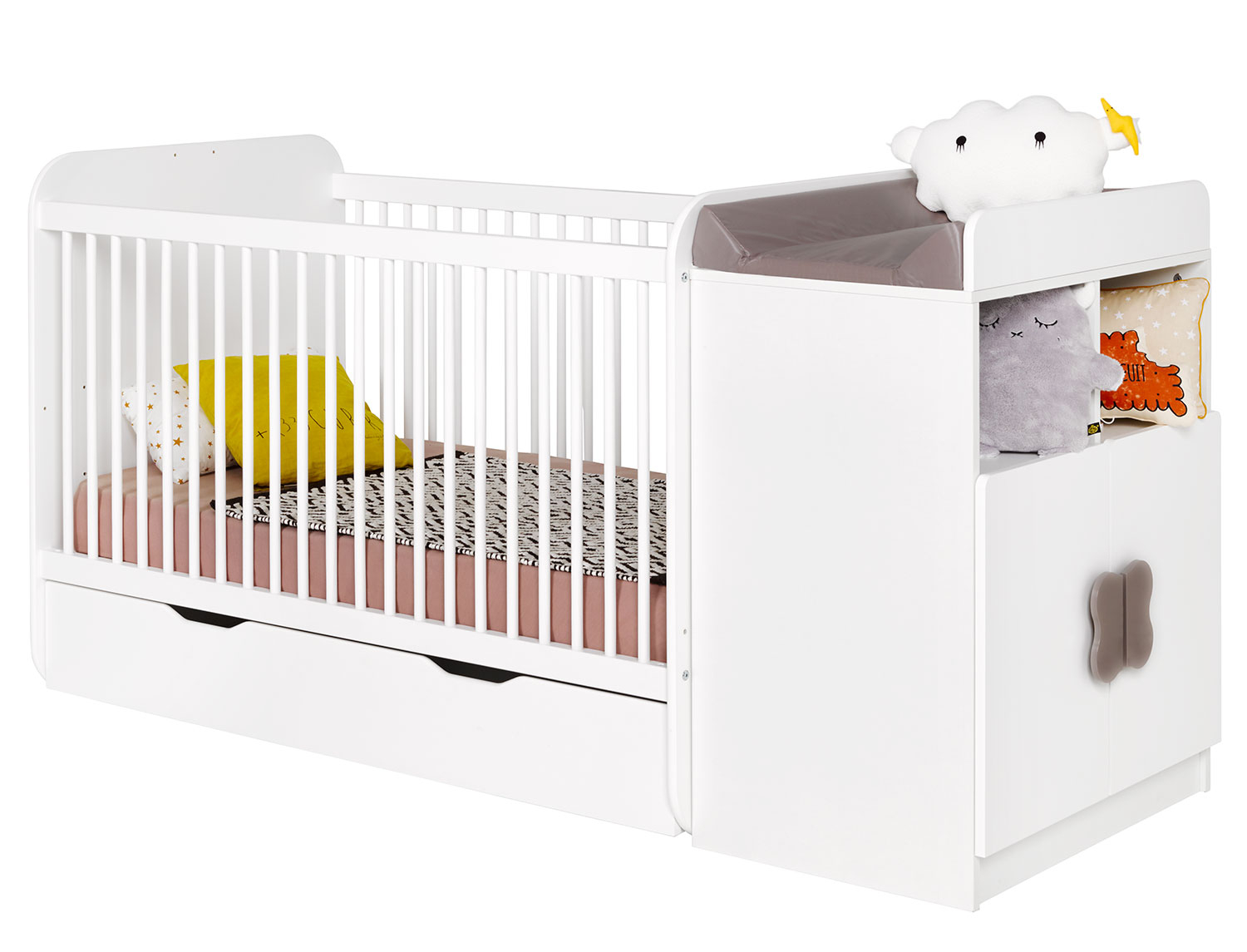 Jurassien - ✨✨✨ NOUVEAU : LIT BÉBÉ COMBINÉ LUDO 😍 😍 En plus de l'espace  pour coucher bébé, ce lit combiné est équipé d'espaces de rangements très  pratiques et d'une table à