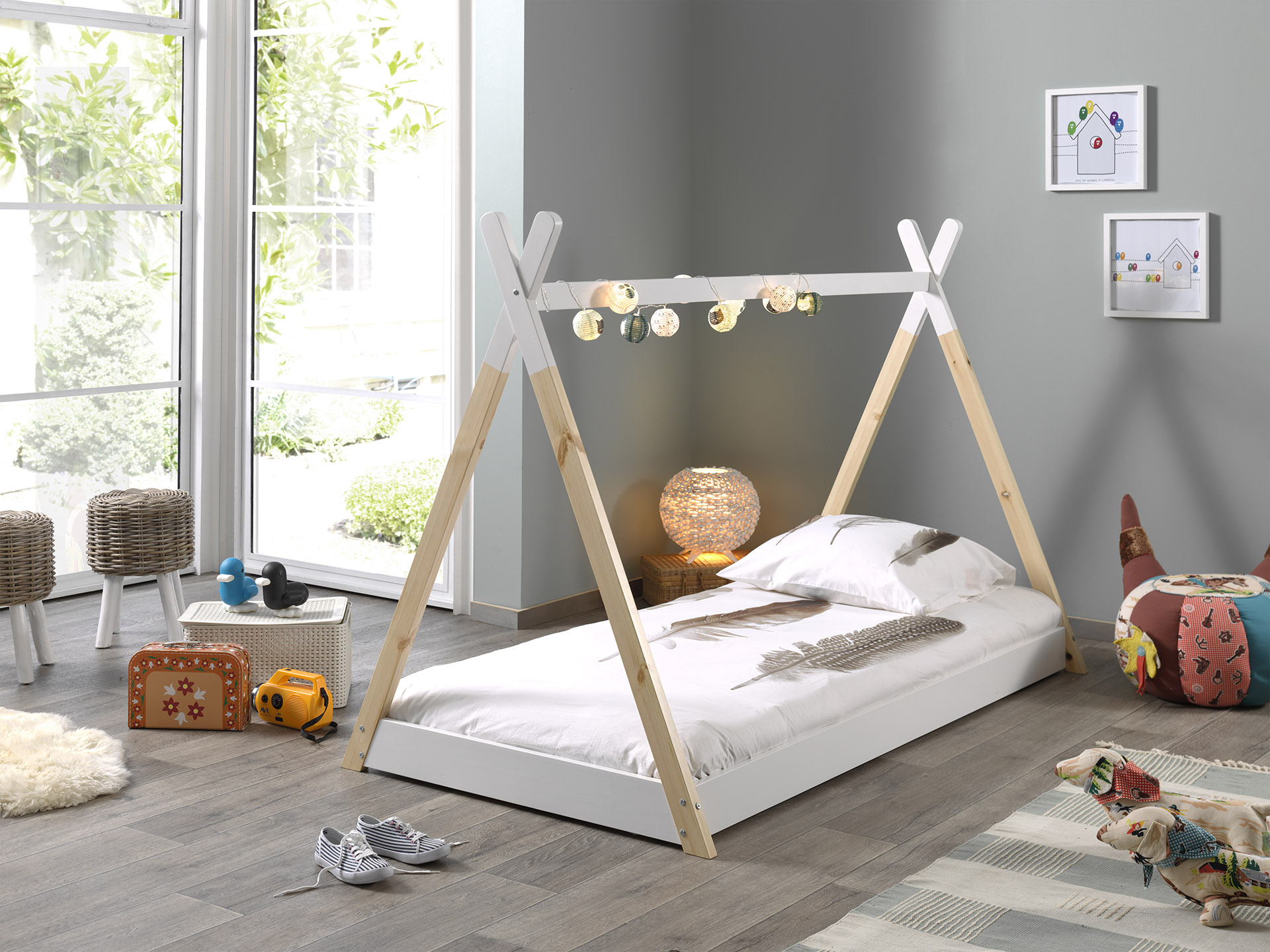 Lit montessori cabane pour enfant 70x140 cm naturel tipi - Ciel