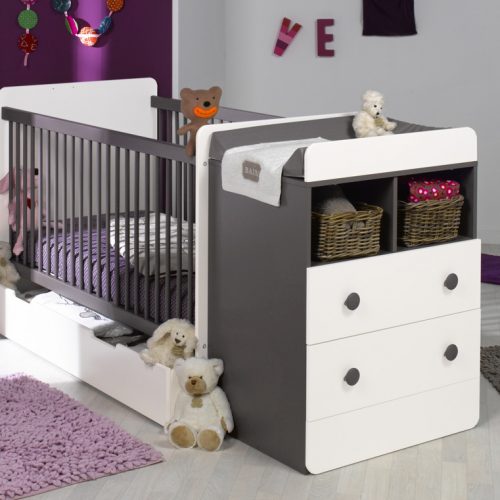berceau combiné évolutif taupe avec rangement
