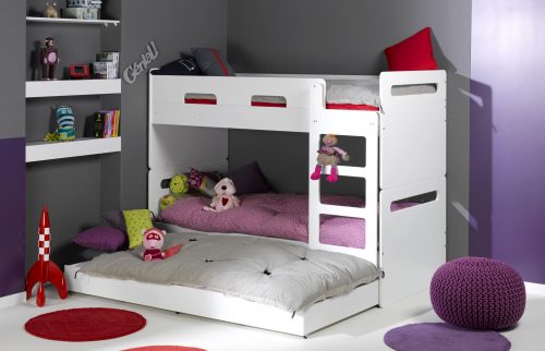 lit superposé pour enfant blanc avec troisième lit