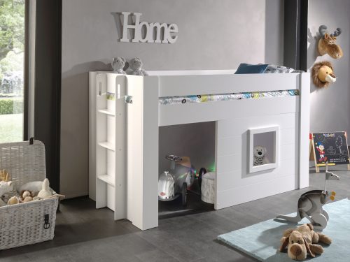 lit hauteur avec cabane en dessous pour enfant