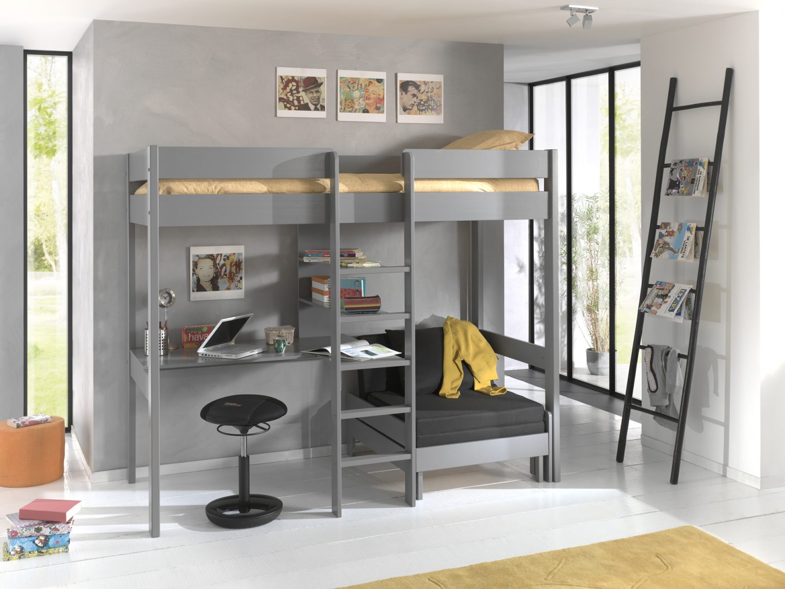 Lit mezzanine avec bureau et fauteuil BOSTON | Chambre Ado