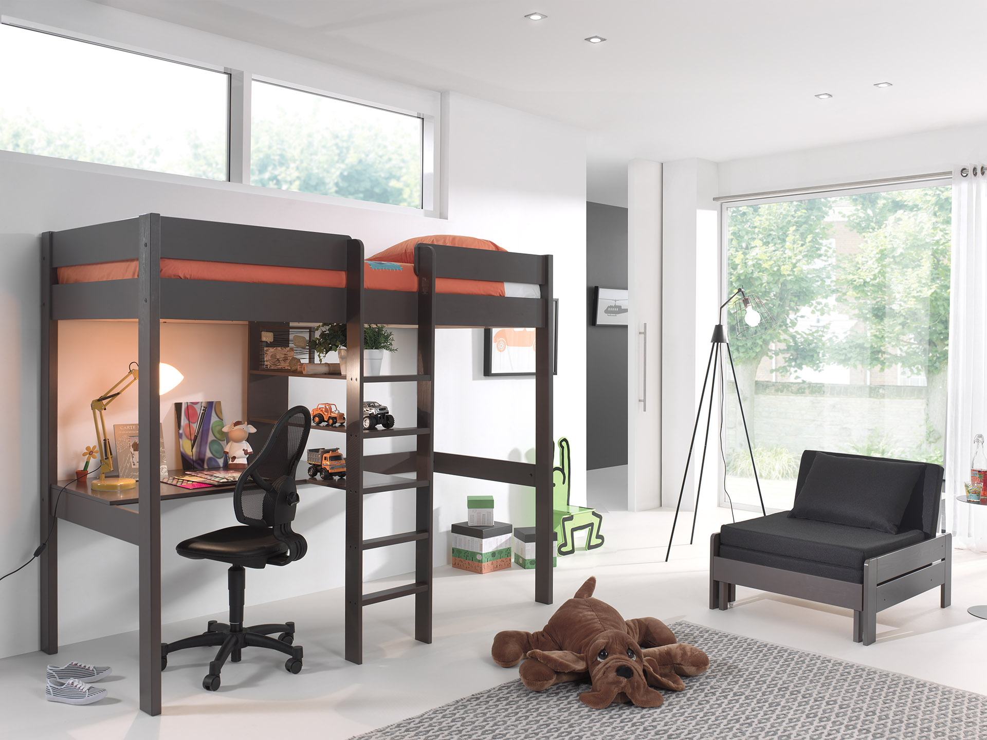 Lit mezzanine avec bureau et fauteuil BOSTON Chambre Ado