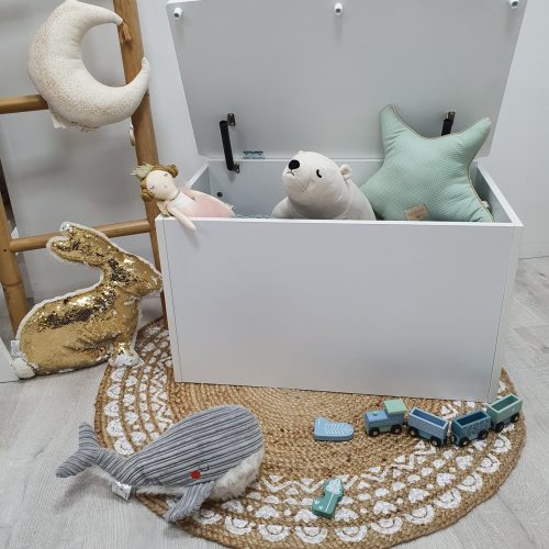coffre à jouets en bois avec couvercle de sécurité