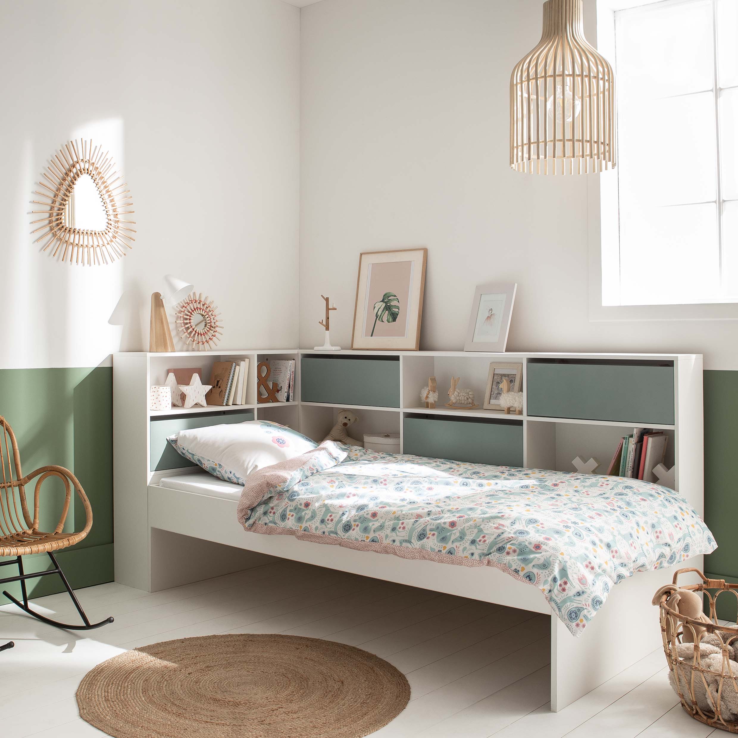 Lit Avec Rangements Berlin Blanc Vert Mousse