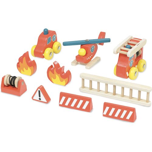 Caserne de pompier avec jouets en bois pour enfant