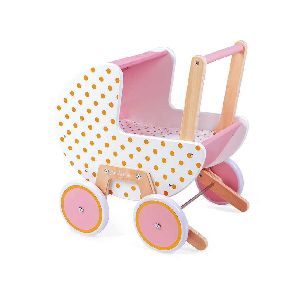 Landau de poupée en bois blanc Toy Pram